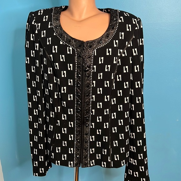 Lily and Taylor zip blazer with Embellished zipper pull and zipper area. - Picture 1 of 10